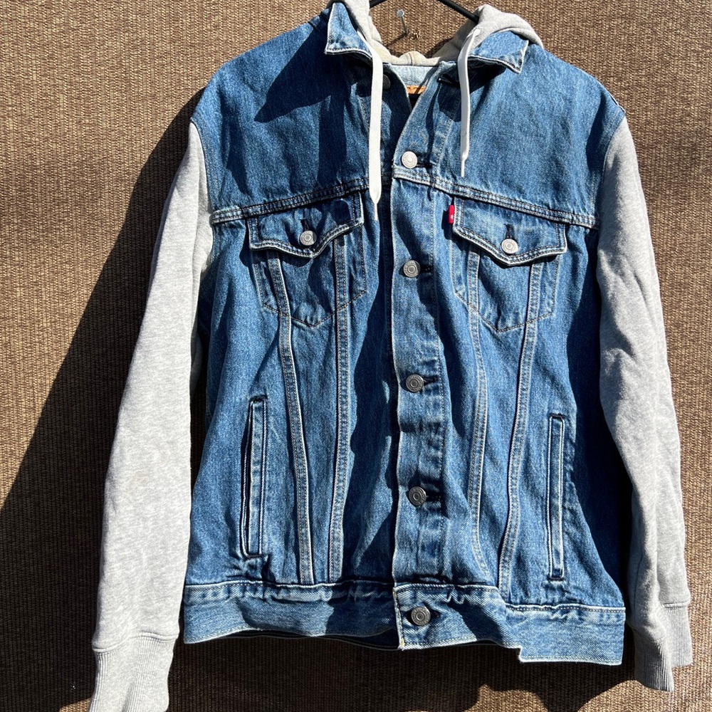 Men's Hybrid Hoodie V Trucker Jacket Blue Blue HYBRID HOODED TRUCKER JACKET